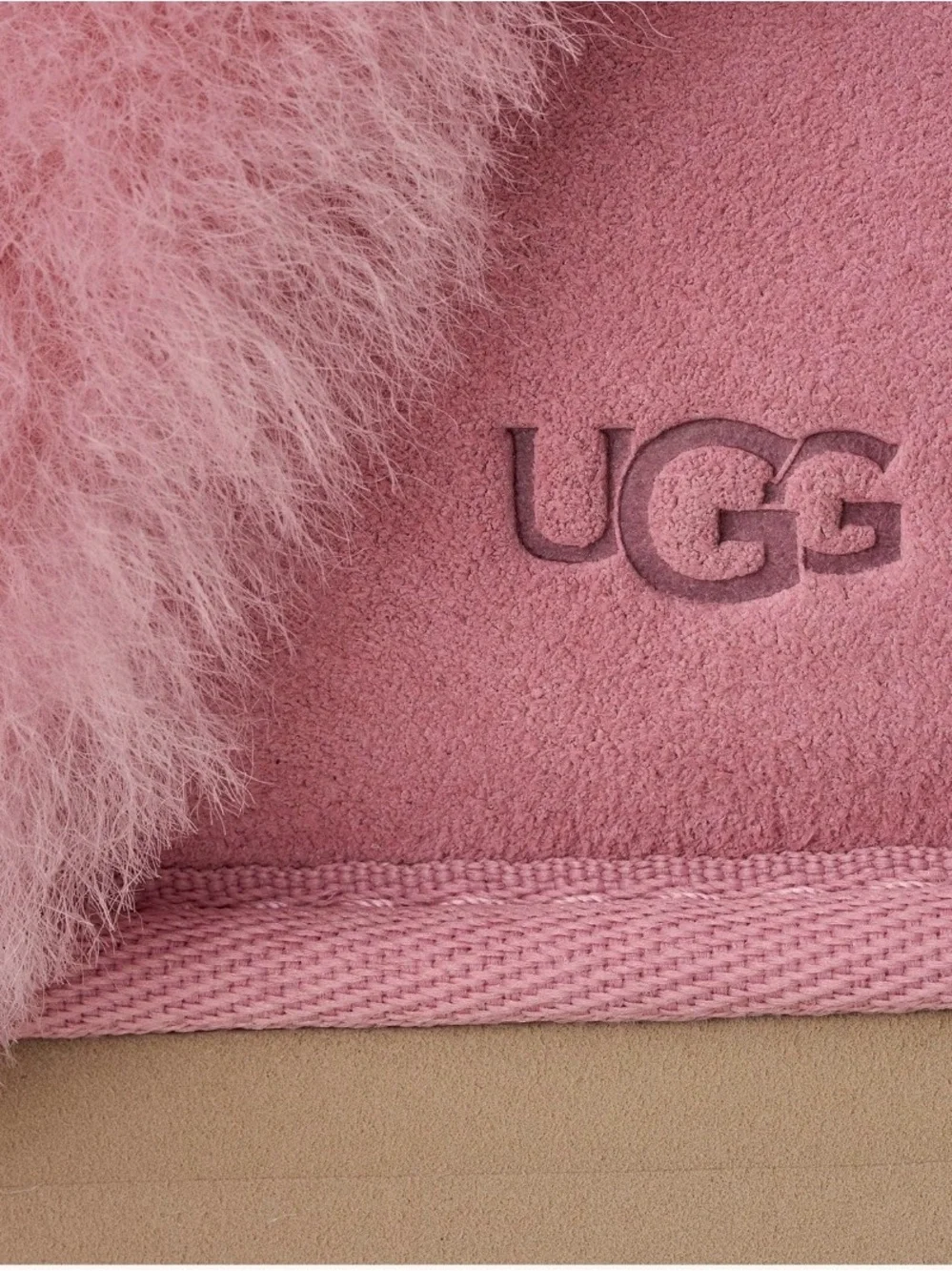 UGG Pink Shearling-Trim Slide Slippers
